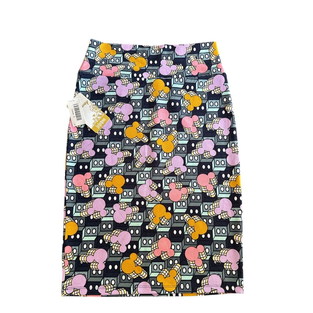 LuLaRoe Disney Cassie Skirt Small NWT Mickey Mouse Geometric Pencil Pink Yellow - Picture 2 of 3